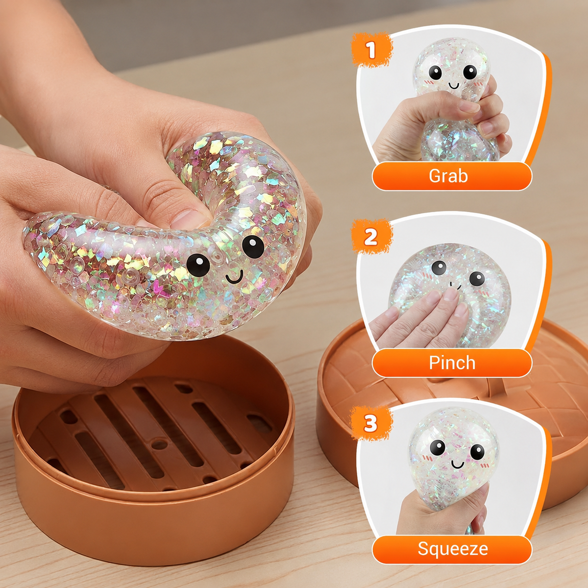 Pack of 3 Viral Glitter Orbeez Squishy Dumpling